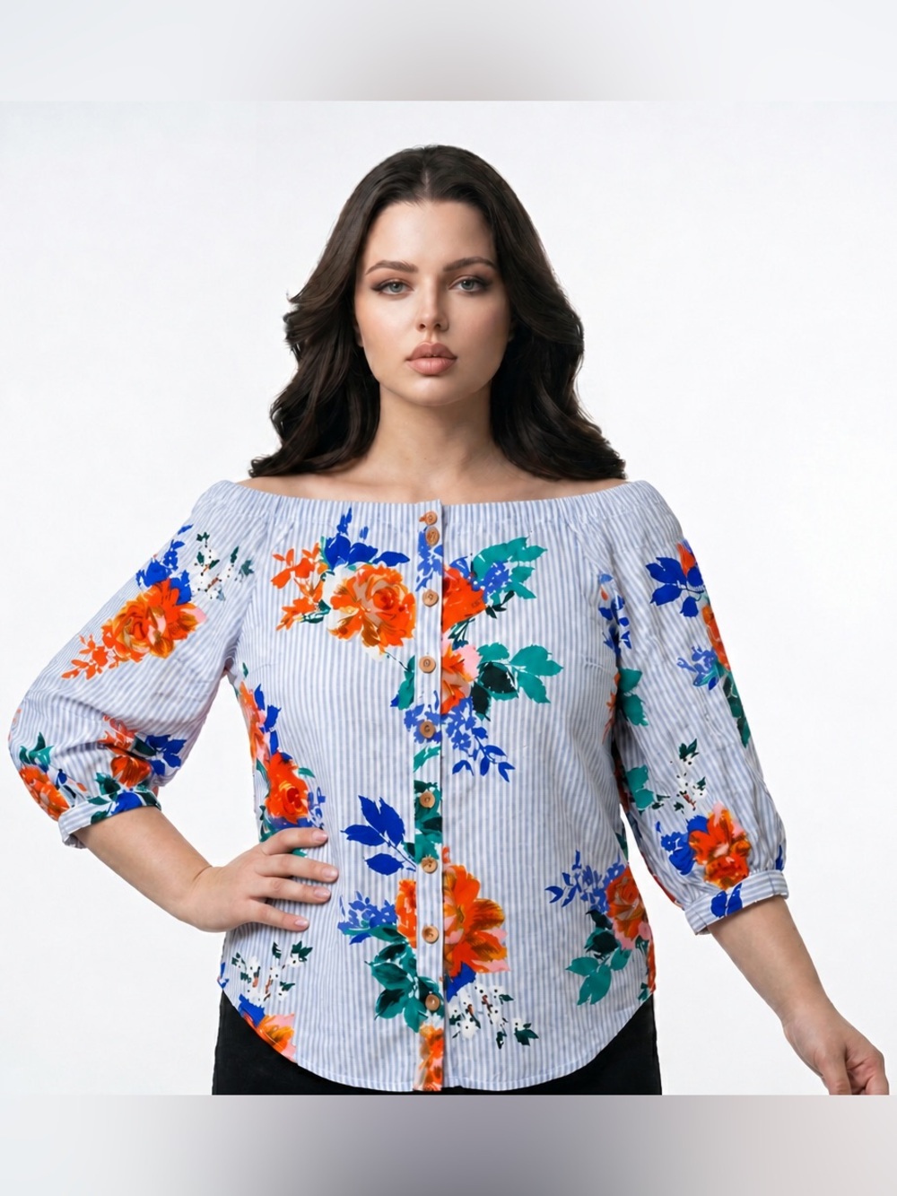 Anthropologie Off-the-Shoulder Floral Top/Boho/Cottegecore/Romantic/Long Sleeve/